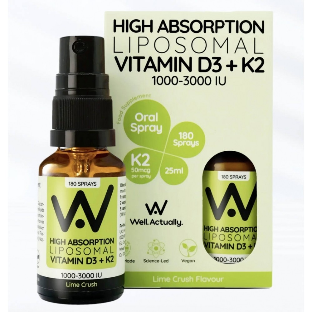 Well Actually Liposomal Vitamin D3 & K2 Oral Spray Lime Crush - 1000 to 3000IU