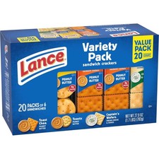 Lance Sandwich Crackers, Variety Pack, 3 Flavors, 20 Individually Wrapped Packs,