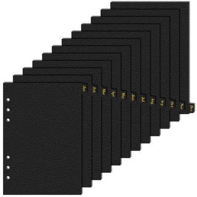 Leather Textured A5 Paper Card Dividers 6 Holes 12 Month Index Page Tab Divid...