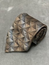 Joseph Feiss Neck Tie Mens Cooper Brown Silver Gray Geometric 100 Silk 62"