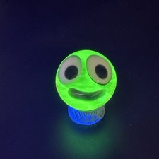 Contemporary Handmade Art Glass Marble 1.05" UV Reactive Smiley Face Uranium Ion