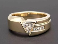 2 Ct Trillion Cut White Moissanite Men's Wedding Ring 14K Yellow Gold Plated