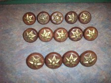 ANTIQUE VICTORIAN SIX POINT BRASS STAR AND WOOD PICTURE HANGING HOOKS 14 PCS