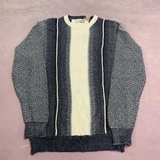 Vintage Abstract Knitted Jumper Patterned Grandad Chunky Knit Sweater Men's L
