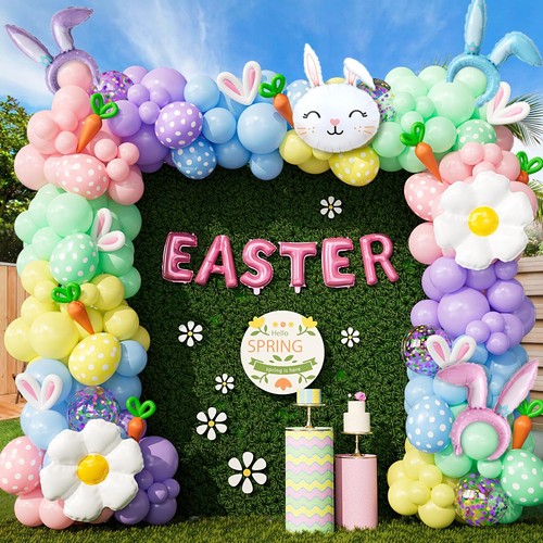 162pcs Easter Balloon Arch Kit - Pastel Balloon Garland with Bunny, Ears, Dai...