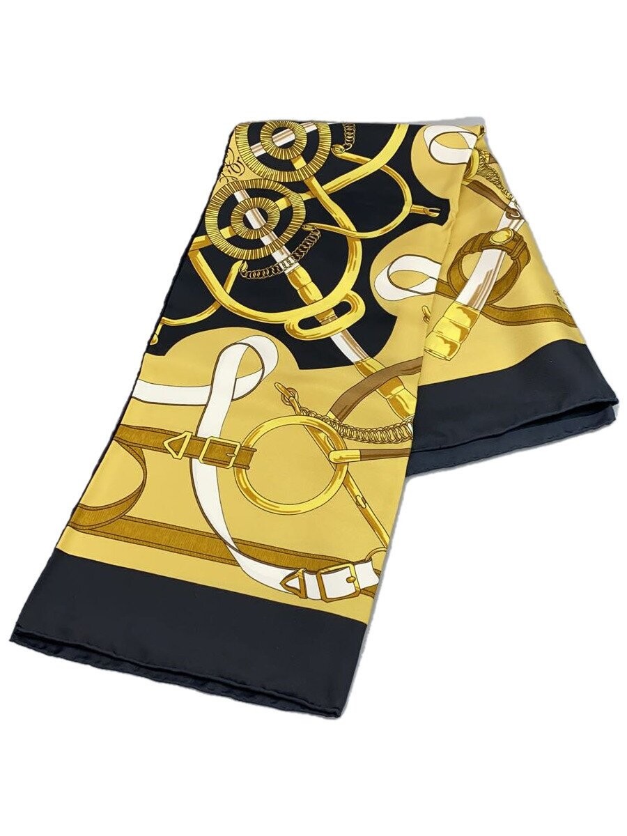HERMES Kare 90 Golden Spur Scarf Silk YLW Total Pattern Women's