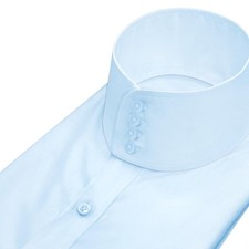 Men's High Band Mandarin Collar Shirt Sky Blue Cotton Summer Formal Wear Size 18