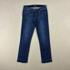 Paige Women’s Miki Straight Jeans Size 27 Dark Blue Raw Hem Made in USA