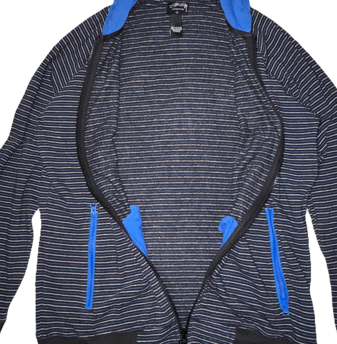 Vintage Stussy Stripe Hoodie Lightweight Full Zip Sweatshirt Men's