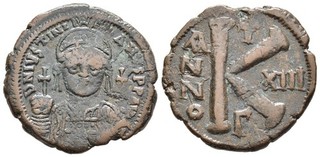 FITZ JUSTINIAN I AE HALF FOLLIS CONSTANTINOPLE BYZANTINE COIN 28mm10 07g±QQQ1369