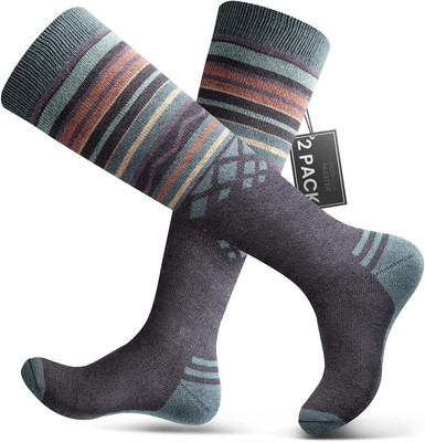 OutdoorMaster 2-Pack Unisex Merino Wool Ski Socks for Men/Women (OTC) Non-Slip L