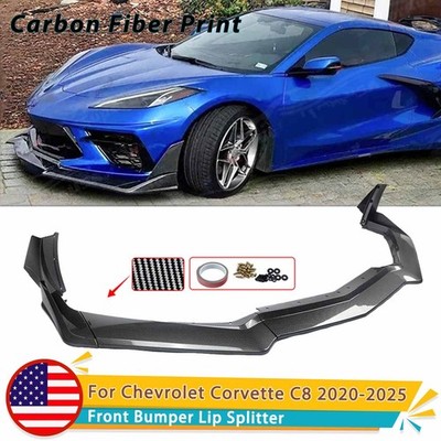 For 2020-25 Corvette C8 Z51 STG 3 Winglet Front Bumper Lip Splitter Carbon Print