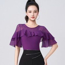 NEW Women Top for Latin salsa cha cha tango Ballroom Dance W864 Purple Black