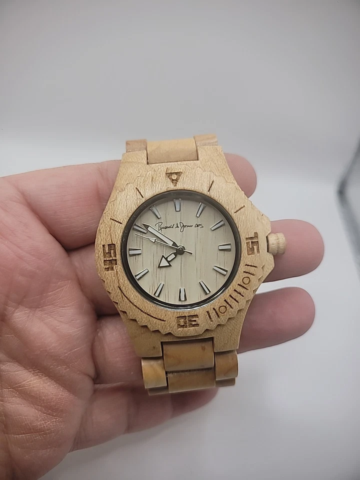 Vintage Russell Jones Wood Made Wristwatch Watch Mens Skeleton Jewelry - image 3 of 4