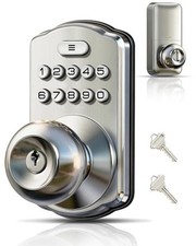 KS03 Keypad Door Knob Lock, Keyless Entry Digital Lock with Satin Nickel