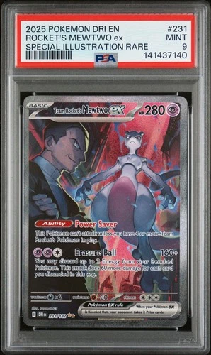 2025 POKEMON DRI EN SPECIAL ILLUSTRATION RARE #231 TEAM ROCKET'S MEWTWO EX PSA 9