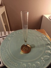 Orchideenvase Vintage Vase Glas mit gelbem Kugelfuß  Luftblasen  20 cm Fuß 6cm