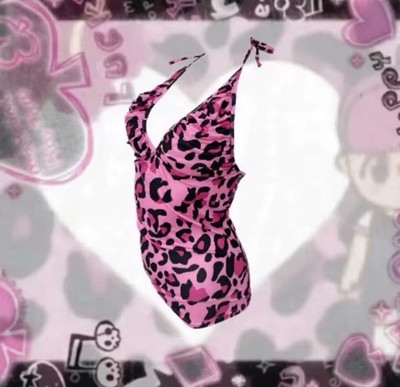 HALTER LEOPARD PRINT TOP PINK MCBLING Y2K CAMI GYARU HARAJUKU