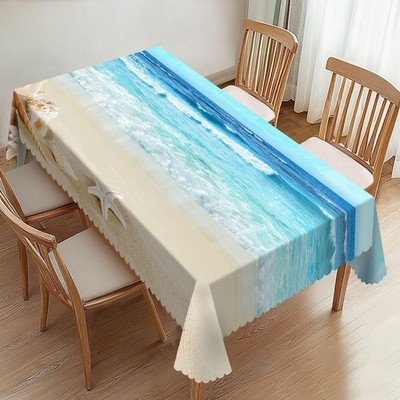 Beach Theme Rectangle Tablecloths Summer Ocean Table Cloths Dacorative Kitche...