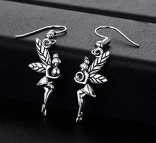 New Whimsical Beautiful TinkerBell Dangle Silver Earrings Beautifully Detailed 
