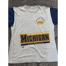 Vintage Michigan Wolverines T-Shirt GTS Gray Navy Blue Y2K Mens Large USA Made