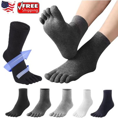 Men s Toe Socks Cotton Athletic Running Five Finger Crew Socks Running Wicking