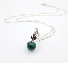 Emerald and Garnet Red/Green Gemstone Necklace with Adjustable Silver Chain