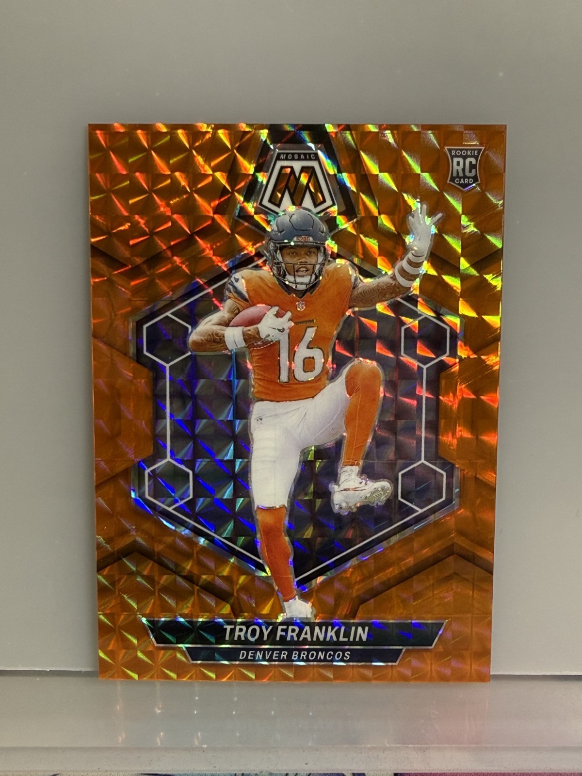 2024 Panini Mosaic #378 Troy Franklin Orange Mosaic /199 Color Match RC Rookie