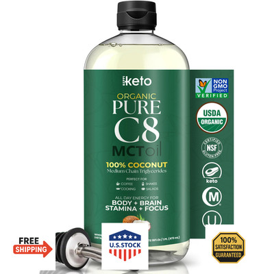 Keppi Organic MCT Oil - C8, Non-GMO, Keto, Gluten-Free, Pure Coconut Oil