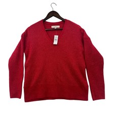 Loft V-Neck Sweater Womens Size S Red NEW Ribbed Knit Relaxed Fit 760244