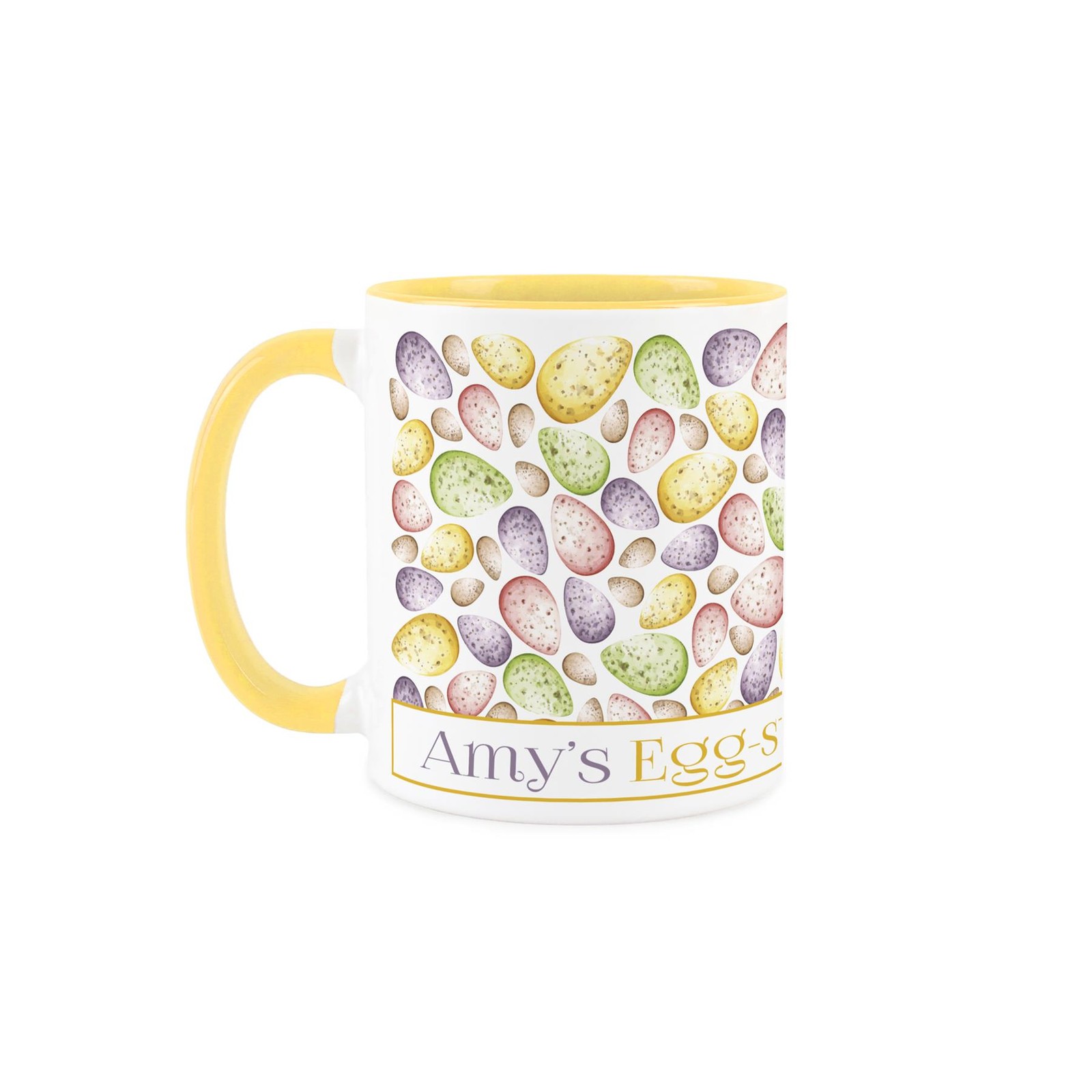Custom Speckled Chocolate Eggs Yellow Ceramic Tea Mug - Easter Drinkware Gifts