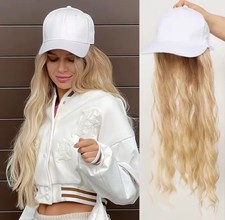 White baseball Cap blonde women's Hat with Hair Extension