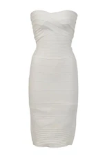 Herve Leger Midi Dress Strapless Off White Size Small Cream MSRP $1050 Used See