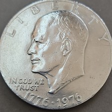 1776-1976 D Eisenhower Liberty Bell Moon. Silver One Dollar US Bicentennial Coin