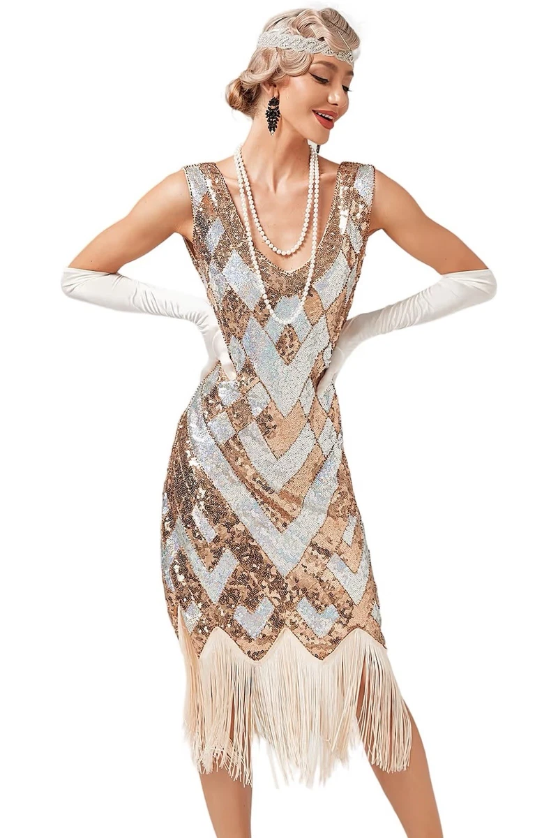 slim fit dress slacks Vintage Flapper gold dress, Downton Abbey 1920s dress, Great Gatsby sparkly  ombre heavily sequinned shell flapper dress UK 16 US 12 main image 0