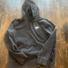 NIKE Boy's Size Medium Black Athletic Hoodie Hooded Logo Sweatshirt Pockets