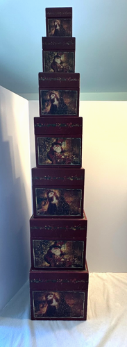 Bob's Boxes Nesting Christmas Boxes "Magical Santas" Primitive Set of 7 - Picture 2 of 19