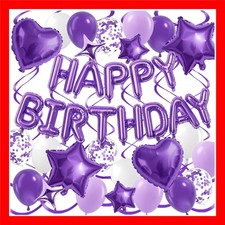 Purple Birthday Decorations for Women, Happy Birthday Balloon Banner with Heart