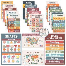 Decorably 20 Boho Learning Posters for Kids Ages 3-5, 11x17in Educational Mat...