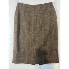 Ralph Lauren Women's Wool Blend Herringbone Pencil Skirt Size 4 Brown Gold