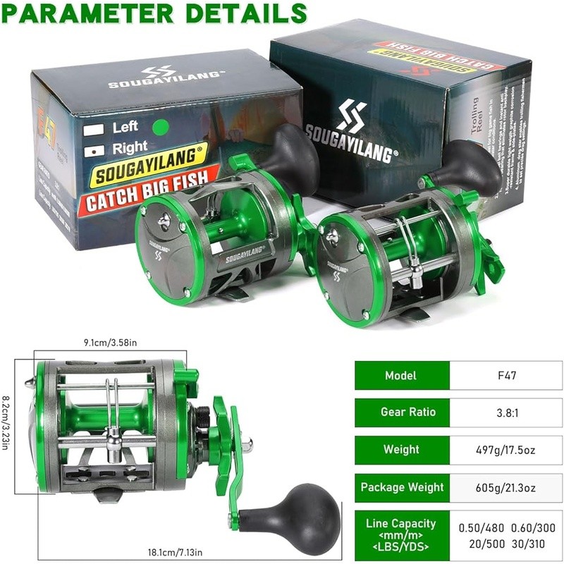 Sturdy Baitcasting Fishing Reel W/ Stainless Steel Bearings Saltwater Trolling