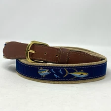 Vtg Zep Pro Mens Ribbon Belt 44 Brown Leather Tuna Fishing Golf Preppy USA Made
