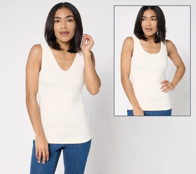 Joan Rivers Top Size XL Wardrobe Builders ButterSoft Dual Neckline Tank Gardenia