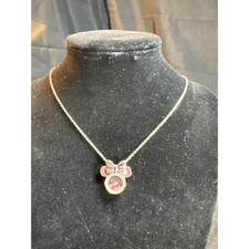 Disney Minnie Mouse Bow Charm Shaker Necklace Silver Tone Red Glitter