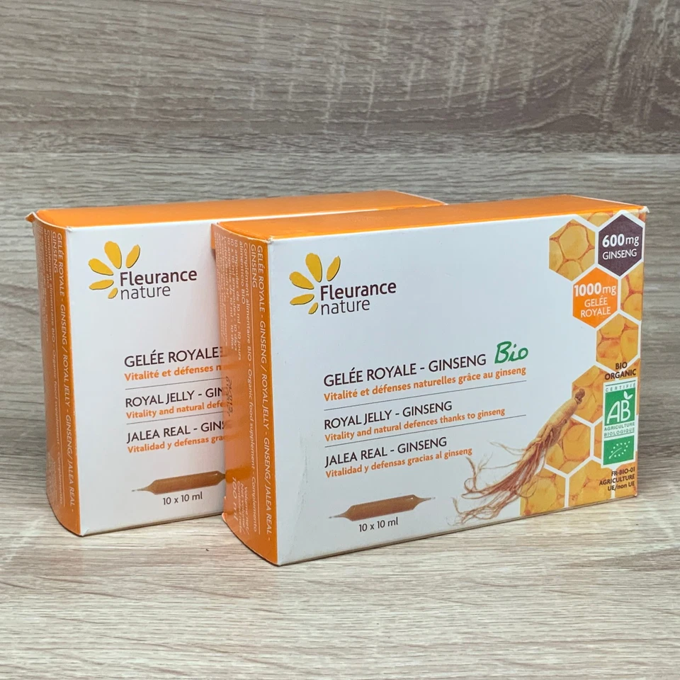Ampoules de Gelée royale et Ginseng Bio Lot 2 Boîtes de 10 (20 jours) - 01/27 - Photo 1/4