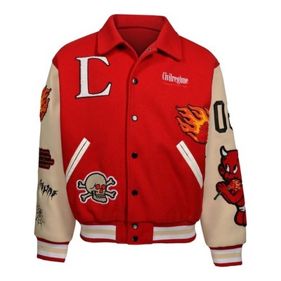 Civil Regime  Embroidered Flaming Rose Varsity Letterman Jacket