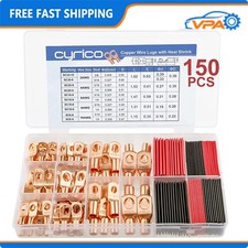 150pcs Battery Cable Ends Copper Wire Lugs Assortment AWG 2 4 6 8 10 Gauge Kit