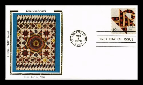 US COVER QUILTS FOLK ART SERIES FIRST DAY ISSUE COLORANO SILK CACHET