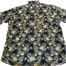 Vintage Men's Button Up Hawaiian Shirt Size L Black Pineapple Tiki Resort Beach