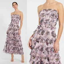 NWT Mac Duggal Purple Strapless Floral Micro Ruffle Dress - Size 14